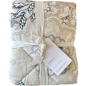 Pottery Barn Celeste Damask Cotton Percale Sham King Set of 2 Neutral Floral NEW